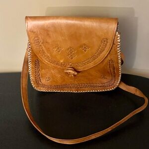 Handcrafted Brown Leather Crossbody Bag (made in Madrid Spain)
